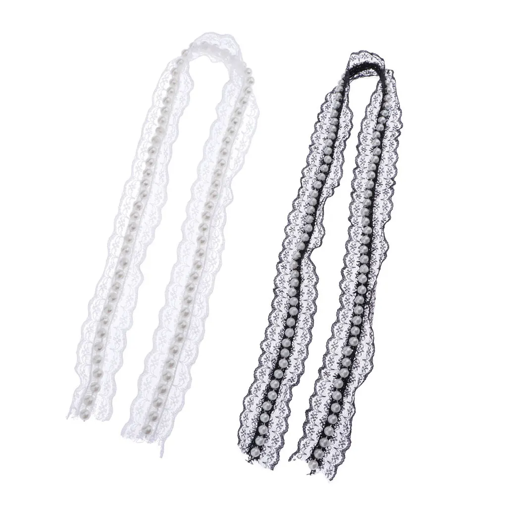 White Pearl Embroidered Lace Trim Ribbon for Dress Skirt Sewing Crafts Decor