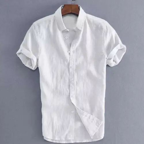 Fashion Mens Short Sleeve White Shirt Summer Cool Loose Casual Turn-down Collar Shirts Tops Solid Soft Blouse hot