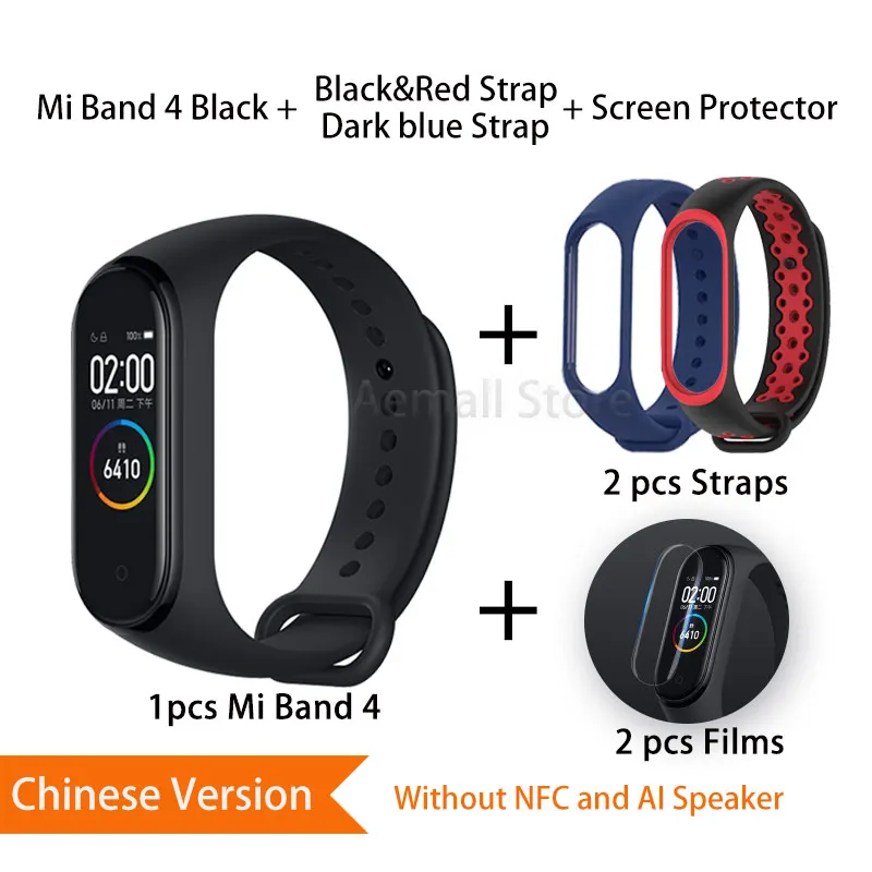 Xiaomi mi Band 4 Global 135 мАч mi band 4 Цвета экран Bluetooth 5,0 Браслет фитнес HeartRate браслет китайская версия - Цвет: CNYDBlackredDarkblue