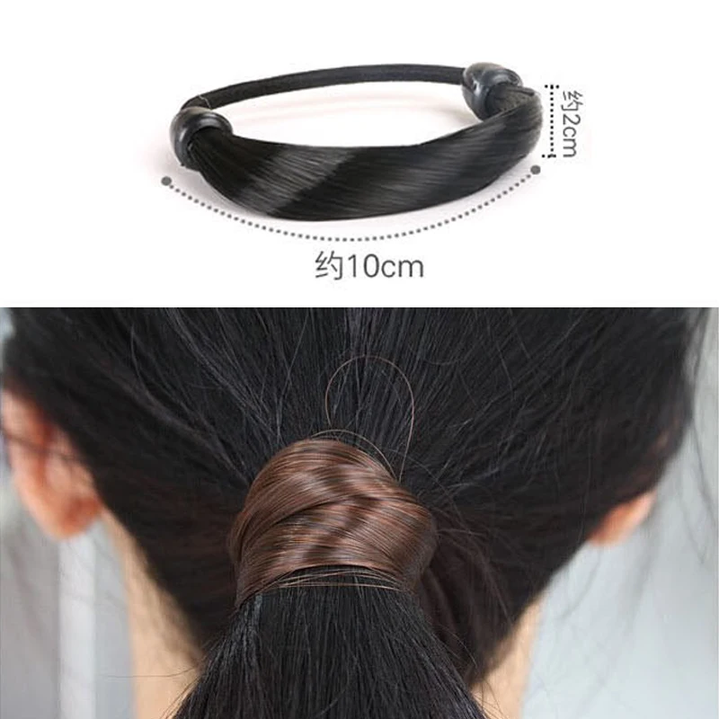 head scarf bandana Elastic band made of hair Simulation Wig Head Rope  Fashion  Wig Hair Circle Straight Hair Tie Ponytail High Elastic Hair Rope ladies headbands for short hair