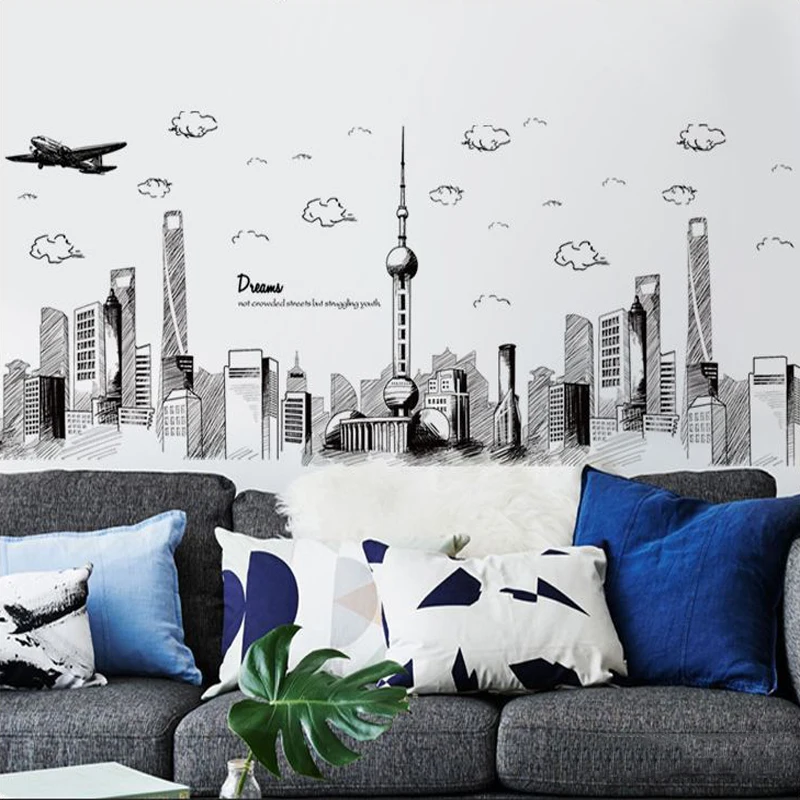 

Large Building Landscape Set Removable Vinyl Wall Stickers Home Decor Vintage World City Murals Living Room Bedroom Decoration