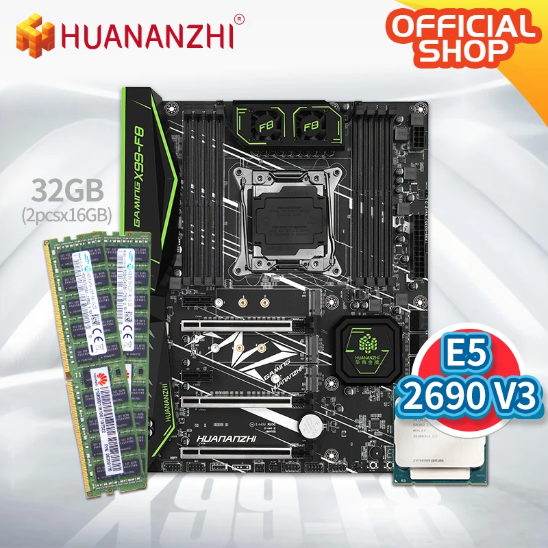 HUANANZHI X99 F8 материнская плата с Intel XEON E5 2690 v3 2*16G DDR4 RECC памяти комбо комплект NVME SATA USB 3