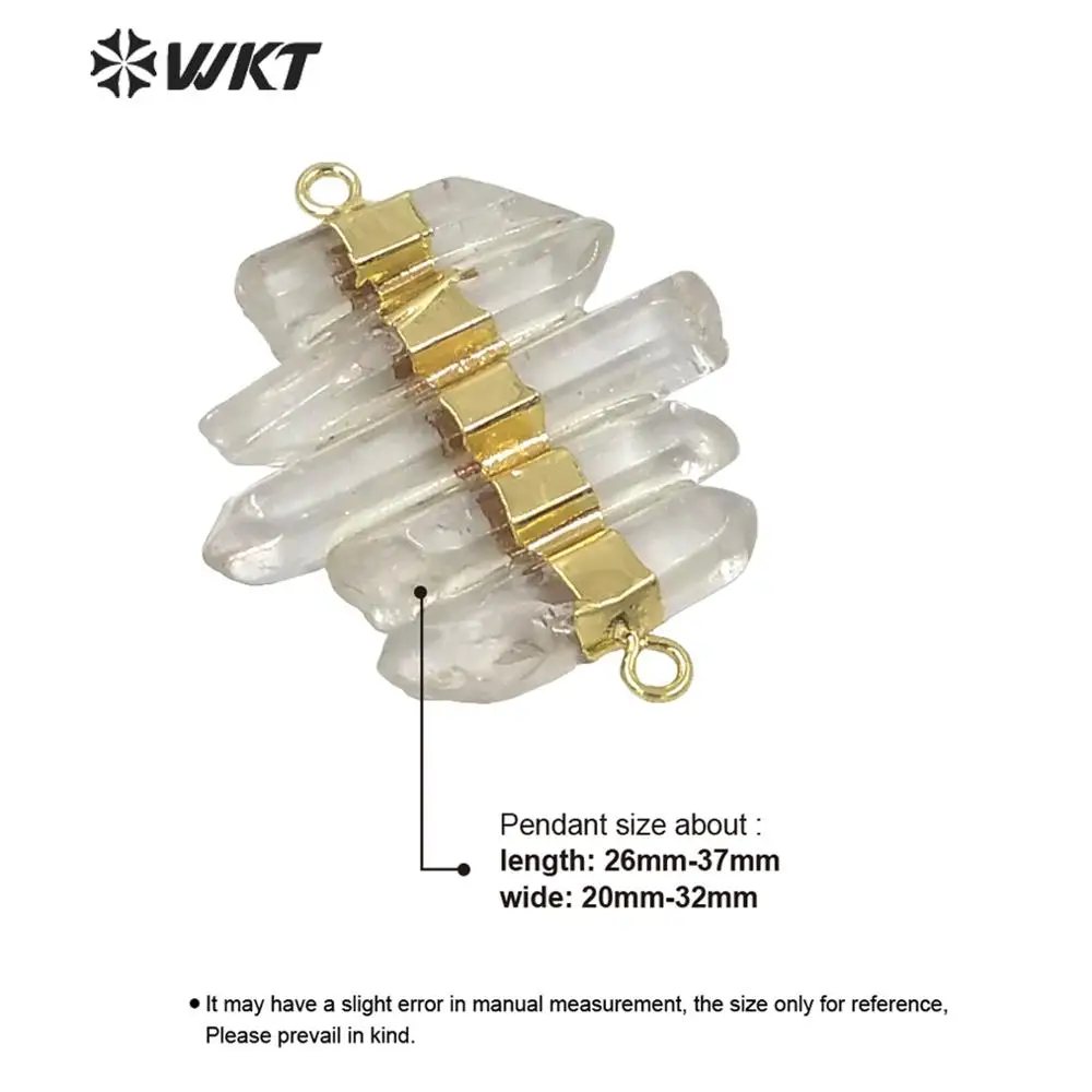 WT-P1612 WKT New Design Gold Electroplated Natural Crystone Quartz Pendant Lady Fashion Double Loops Stone DIY Crafts