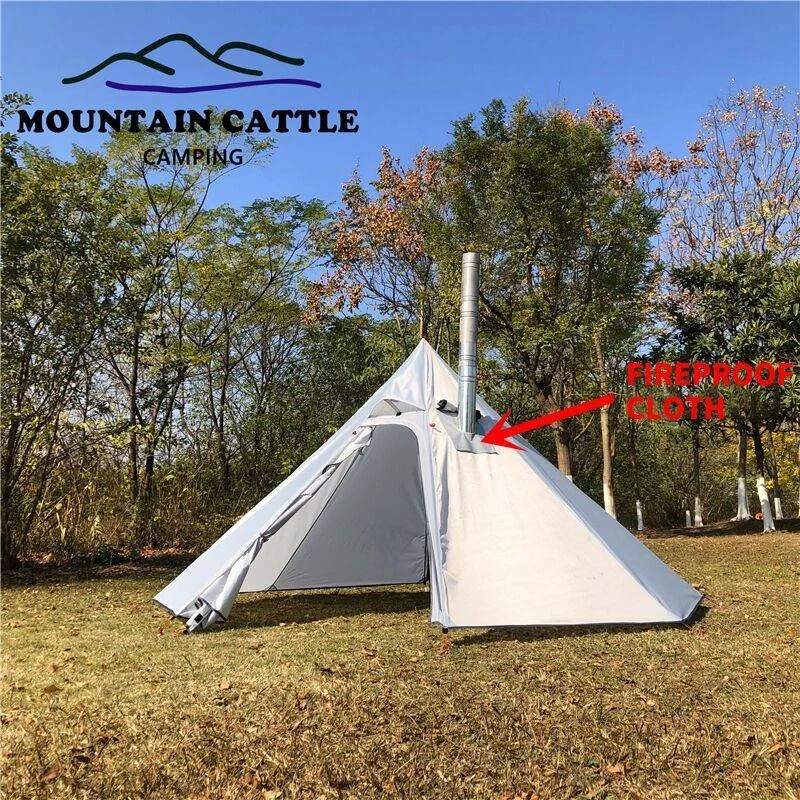 3-4 Person Ultralight Outdoor Camping Teepee Big Pyramid Tent Backpacking Hiking Tent with Rod Stovepipe Hole Awnings Shelter (6)
