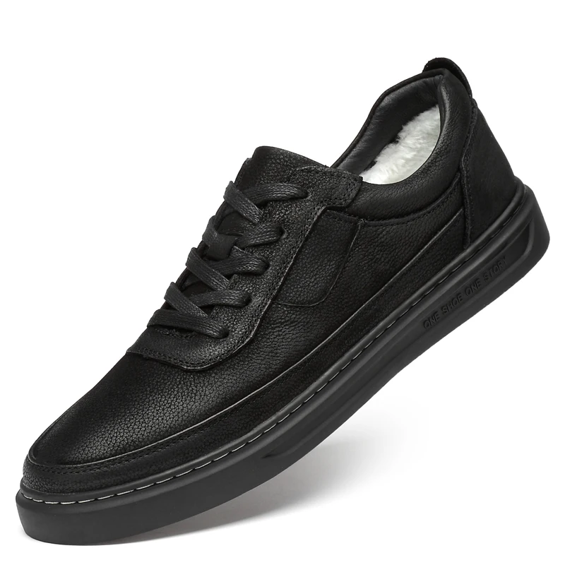 black 1 fur Модные мужские кроссовки из дышащей натуральной кожи; повседневная обувь для мужчин; удобная обувь ручной работы на плоской подошве; Мужская обувь; Soulier Homme - Цвет: black 1 fur