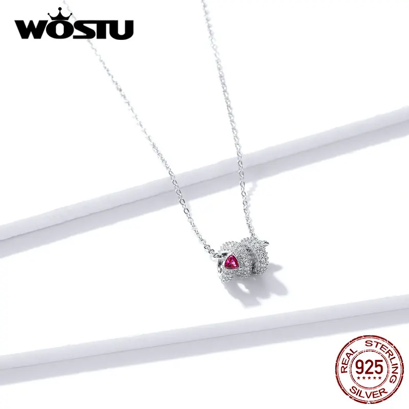WOSTU Настоящее 925 пробы Серебряное ожерелье в виде змеиного сердца с красным цирконием любви очаровательное для женщин модное ювелирное изделие подарок FNN150