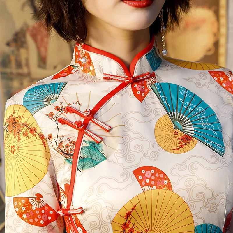 Мода Чонсам Китайский классический женский Qipao элегантный короткий рукав новинка платье Vestidos S-3XL