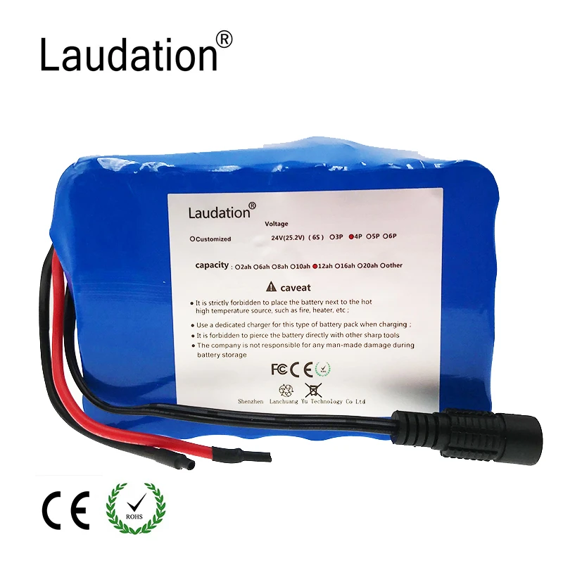 Laudation 24V 12AH литиевая батарея 24V 12800mah 6S 4P моторное кресло-коляска литий-ионный аккумулятор 250W 350W электрический велосипед+ зарядное устройство 2A