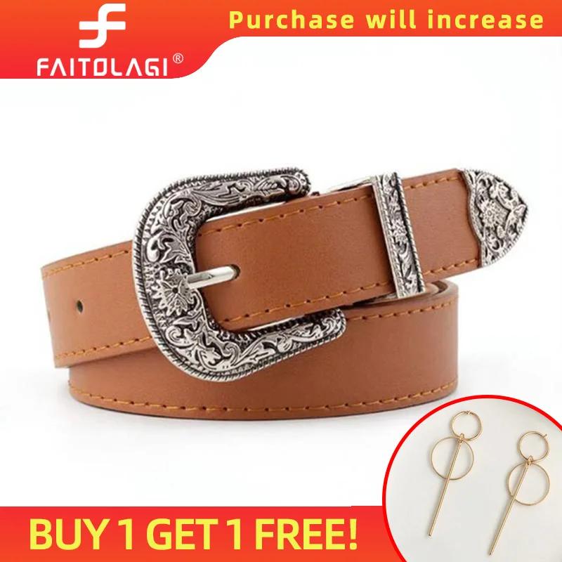 camel Women Black Leather Western Cowgirl Waist Belt Metal Buckle Waistband New Hot Leisure Jeans Wild Belts For Women Strap Belt - Color: camel