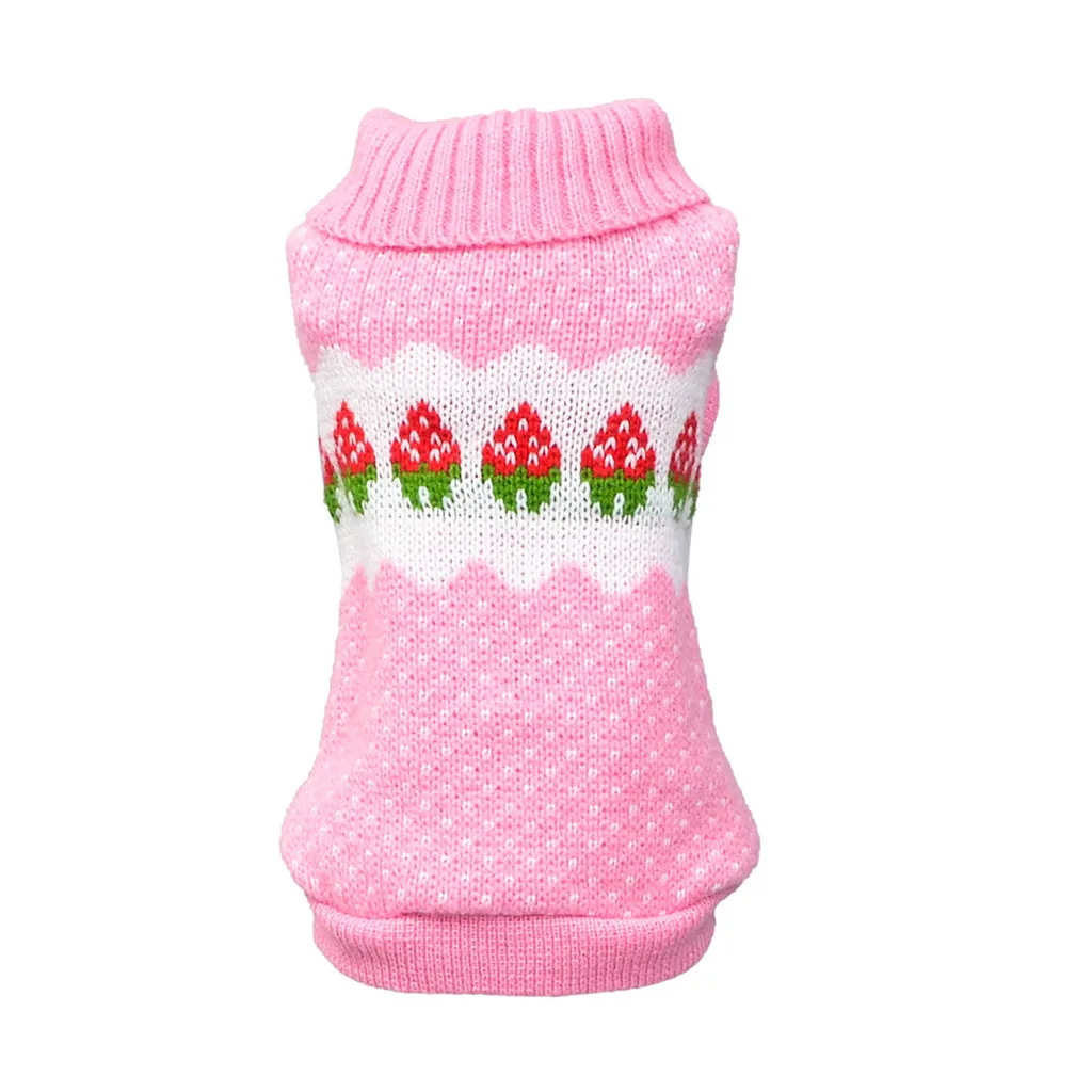 Pink Вязаный свитер для собак с клубникой, розовый, синий, Зимняя Теплая Одежда для питомцев, водолазка, одежда для щенков, джемпер для маленьких собак 908 - Цвет: Pink