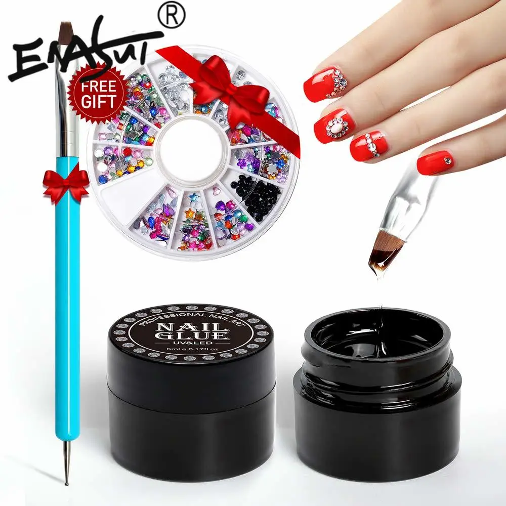 Nail Art 5ml Nail Glue Gel 2pcs Adhesive Resin Gem Jewelry Diamond Gel Nail Polish Decoration Pen Tools Nail Crystal Rhinestone
