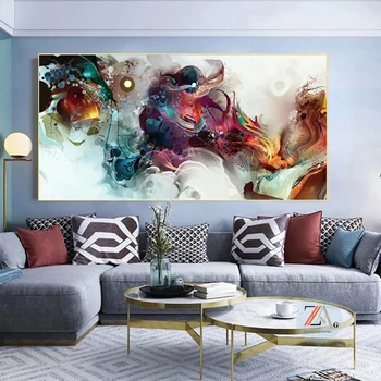 Colorful ocean large abstract poster canvas painting printing poster oil painting living room modern home decoration painting
