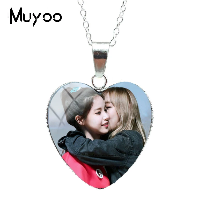 Новая мода Mamamoo девушки Kpop группа сердце бижутерия со стеклянными кабошонами ожерелье ручной работы Сердце Подвески Подарки для фанатов HZ3 - Окраска металла: 3