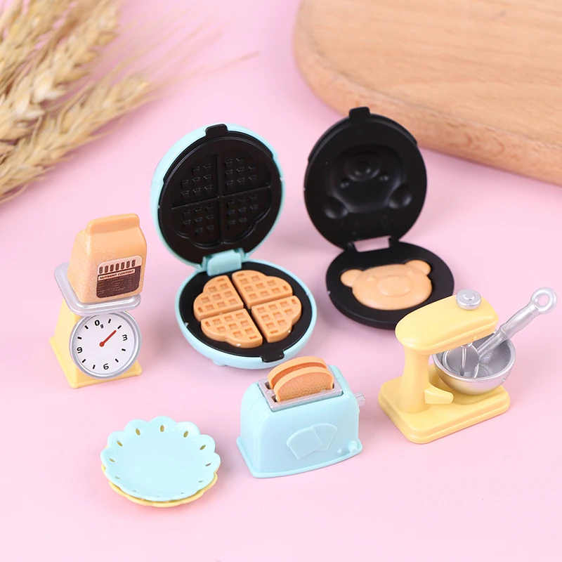 1/12 Dollhouse Miniature DIY Kitchen Set Bread Machine Blender Electronic Scales Model Furniture Kitchen Accessories Kids Toys