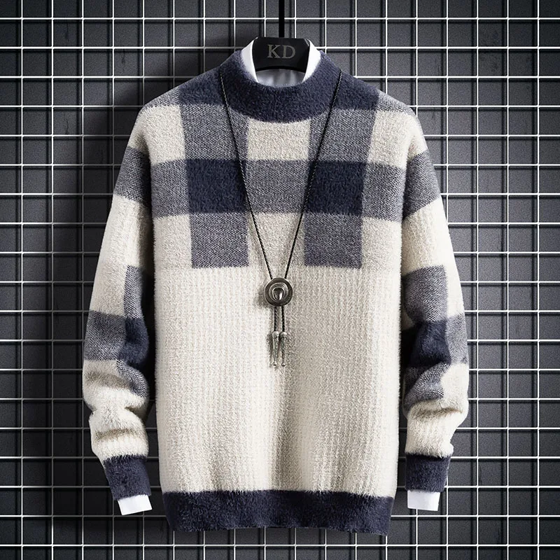 

New Winter Top Quality Cashmere Turtleneck Sweater Men Fashion Plaid Male Pullovers Thick Warm Mens Christmas Sweaters Tops