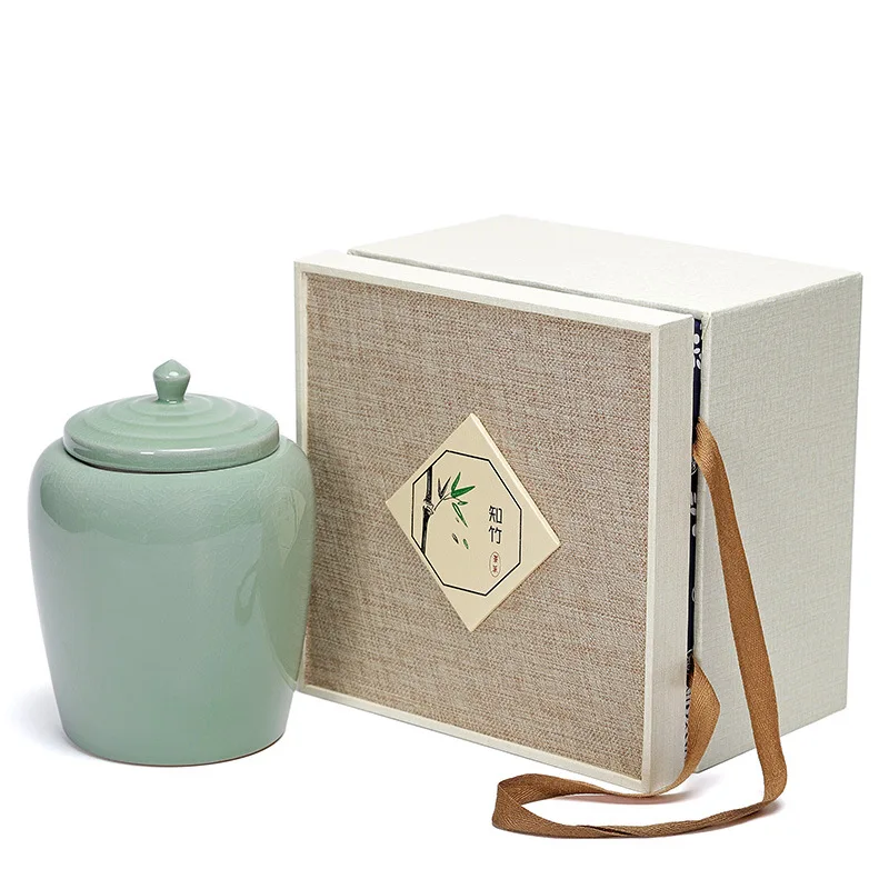 light green Керамическая чайная коробка круглые коробки для хранения банок коробка для чая упаковка-органайзер контейнер банка с китайским чаем Банка керамическая банка caddes Theedoos - Цвет: light green