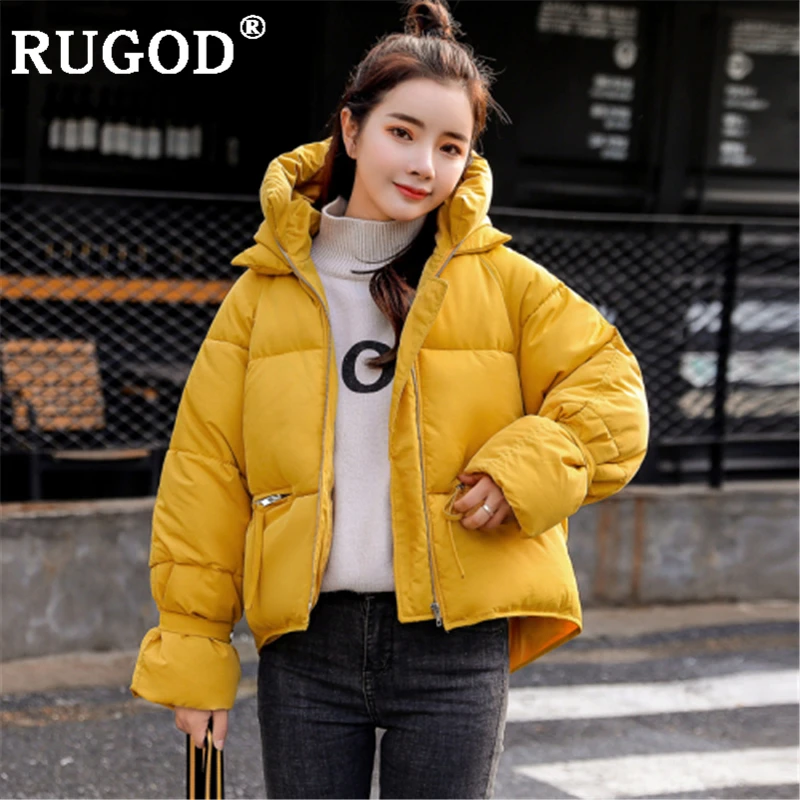 RUGOD/корейское хлопковое пальто, модная короткая стильная Свободная верхняя одежда больших размеров, Женская Повседневная теплая куртка с карманами и капюшоном, Осень-зима