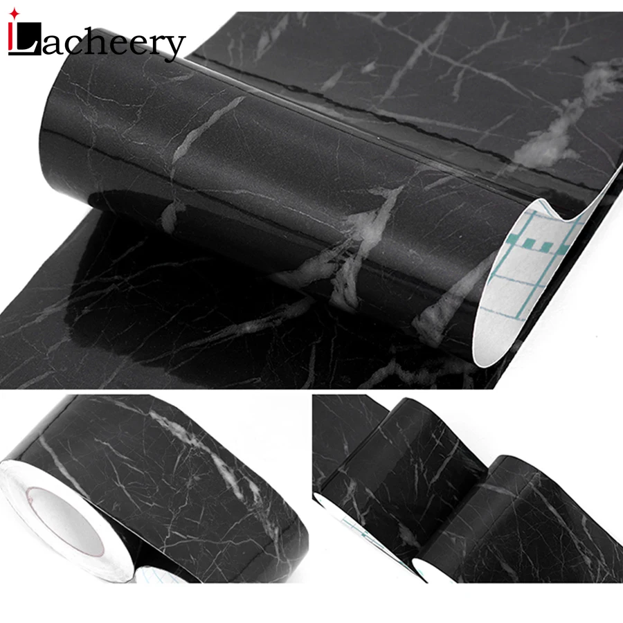 

PVC Self Adhesive Waist Line Decals Black Marble Wood Living Room Corridor Baseboard Tiles Wall Sticker Floor Window Border Film