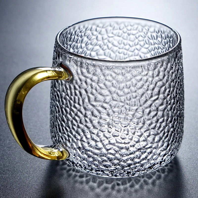 Hammer Eye Style Glass Breakfast Water Cup Handle Design Gold Line Cappuccino Coffee Colorful Transparent Crystal Tea Set | Дом и сад