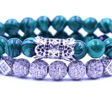 8 мм 2 шт./компл. jg6f серебро hh35 эластичные регулируемые шарики из Малахита микро pave cz Циркон кубический цирконий трубчатый браслет