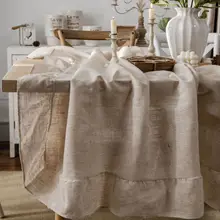 Ruffle Polyester Linen Plain Tablecloth Tassel Rectangular Tablecloths Dining Table Cover Obrus Tafelkleed mantel mesa nappe