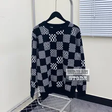 

Luxury Designer 2021 Mens Clothing Classic Plaid Jacquard 10% Cashmere 90% wool long sleeve high end black Sweater men sweaters