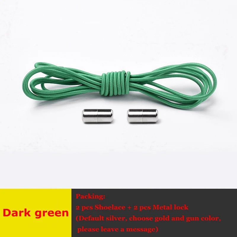 Dark green Elastic Shoelaces Round No Tie Shoe Laces Metal Capsule Children Adult Shoe lace Leisure Sneakers Quick Lazy laces Unisex 1 Pair - Цвет: Dark green