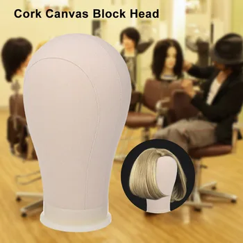 

21" Cork Canvas Block Head Mannequin Head Wig Display Styling Head Manikin Canvas Head Manikin Head Model with 6 Tpins