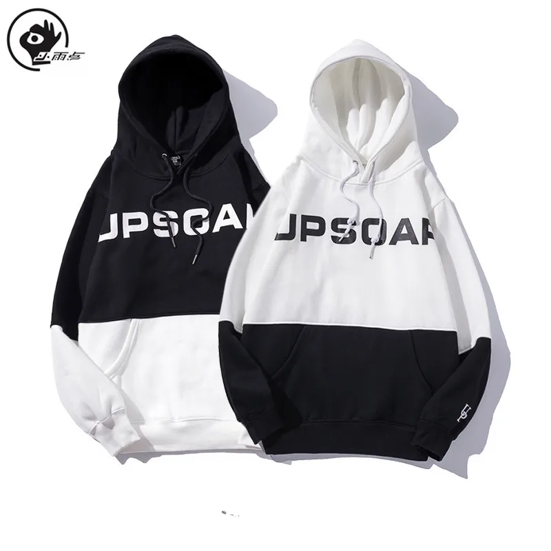 

Little Raindrop Mens Hooded Sweatshirt Patchwork Men's Print Pullover Couple Hoodie with Drawstring Hood and Kangaroo Pocket