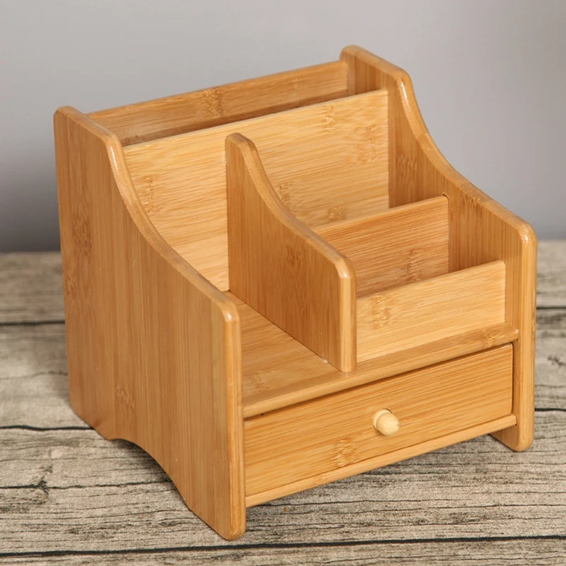Multifunctional Storage Box Bamboo Desktop Remote Controller Drawer Coffee Cosmetics Stationery Table Rack for Living Room