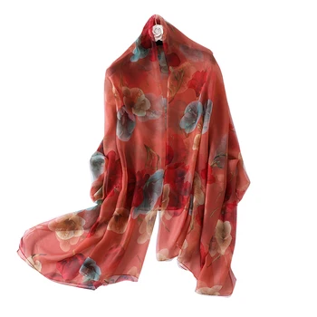 

Women Floral Printing Silky Scarf Shawls Sun Protection Female Gauze Long Beach Wraps JL