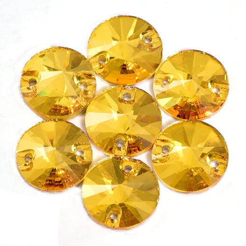 Topaz Круглый Rivoli Кристалл AB круглые пришивные стразы с плоской задней частью красочные стеклянные стразы для шитья свадебное платье Y2818 - Цвет: Topaz