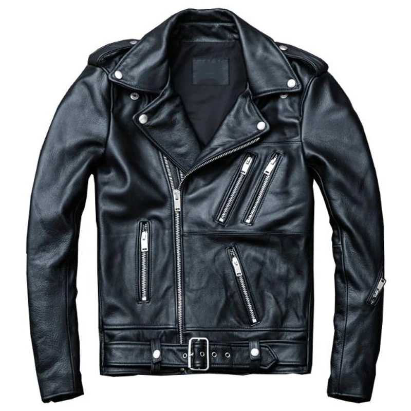

Genuine Leather Jackets Overcoats Russian Style Biker Men Real Cow Leather Jacket and Coats Black XXXXL Mens Brand Clothing A820