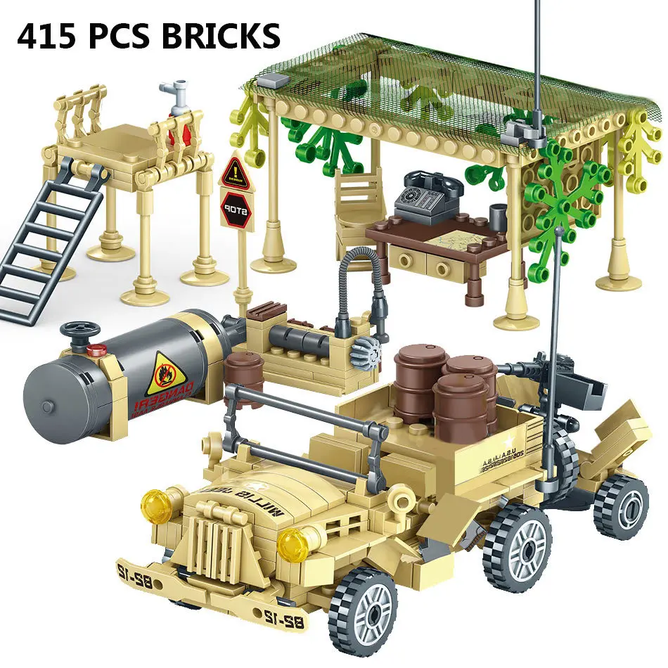 Blocos de Brinquedo Soldados do Exército Blocos de Construção Caminhões de Acampamento Compatibletoys para a Criança 400 + Pçs Arma Militar Jipes Carro Conjunto Blocos 2 Brinquedos e hobbies