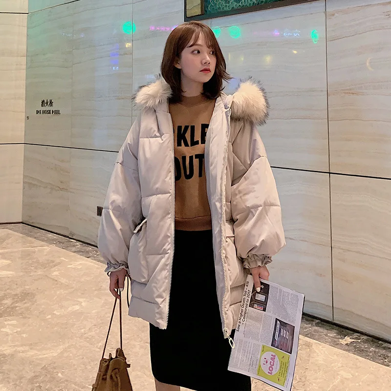 

Cotton-padded Clothes Women's Mid-length 2019 Autumn & Winter New Style Large Fur Collar Korean-style Loose And Plus-sized Thick