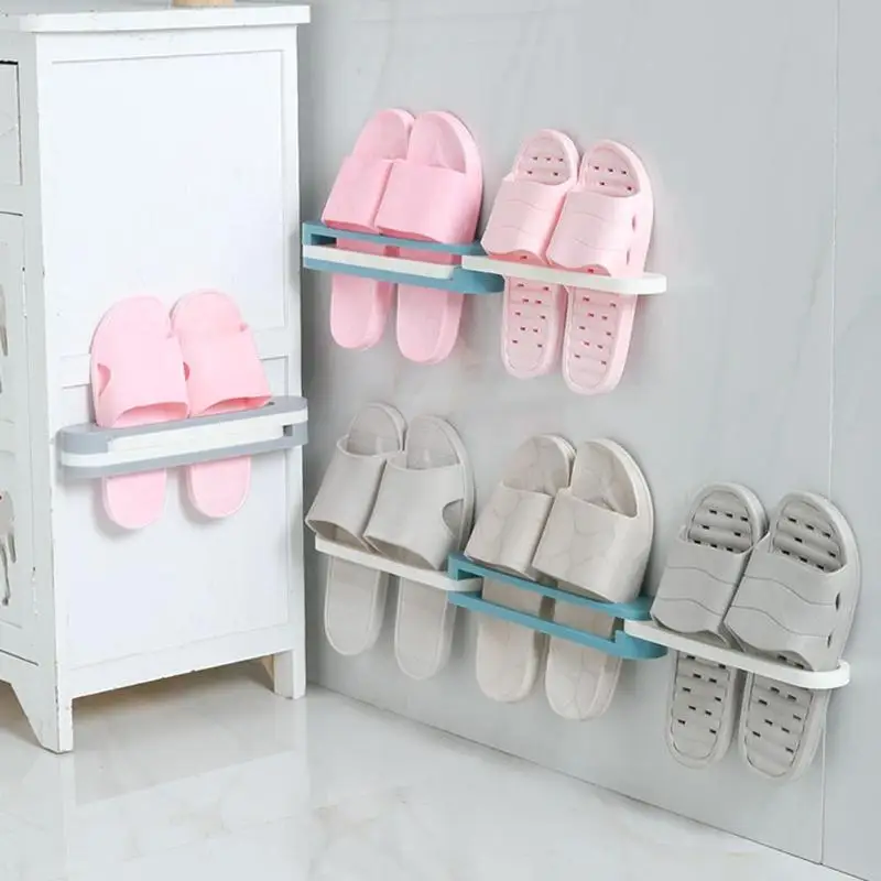 

Adjustable Space-saving Wall-mounted Slipper Shoes Rack Support Slot No-punch Bathroom Shower Shelf Cabinet Stand Holder