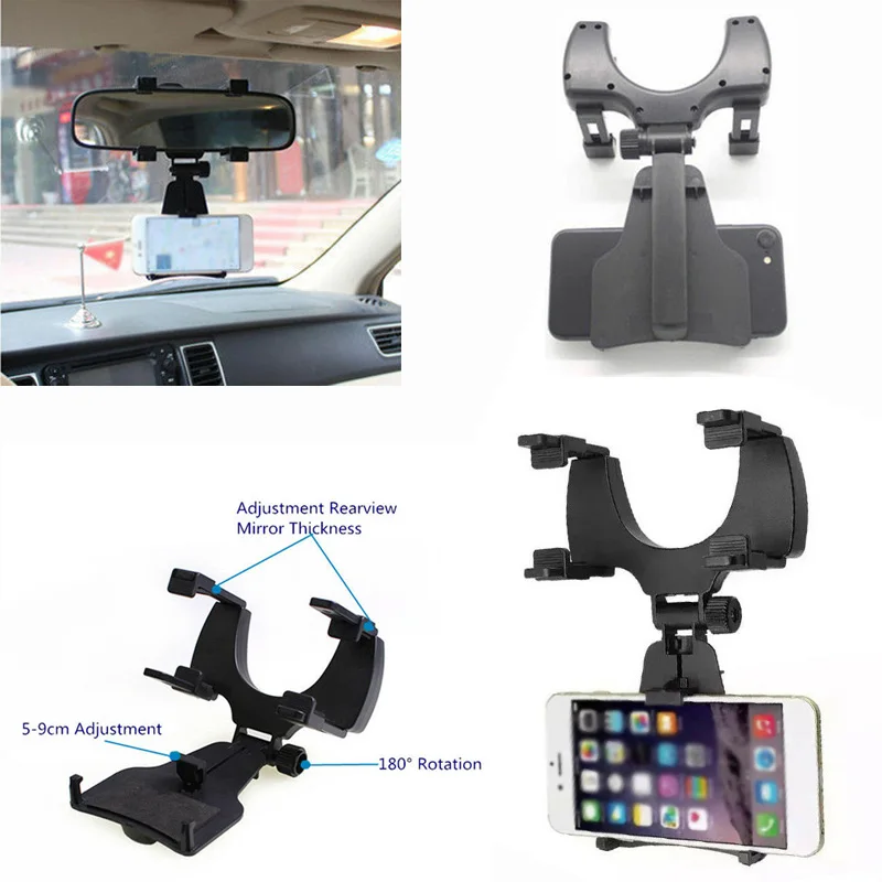 

1* Car Rearview Mirror Phone Bracket Adjustable Telescopic Holder Stand Support