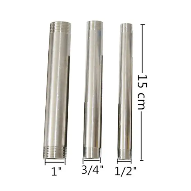 15 Cm Hosszú Rozsdamentes Acél Dupla Hím Szálfej Egyenes Üreges Cső 1/2 "3/4" 1 "Külső Szál Ízületi Víz Adapter - Image 2