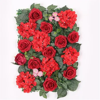 

High-density silk red rose Hydrangea flower wall 40x60cm green plant artificial flowers wedding party background decoration