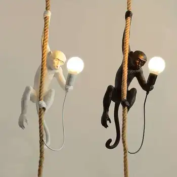 

Resin Black White Gold Monkey Lamp Pendant Light For Living Room Lamps Art Parlor Study Room Led Lights lustre With E27 Led Bulb