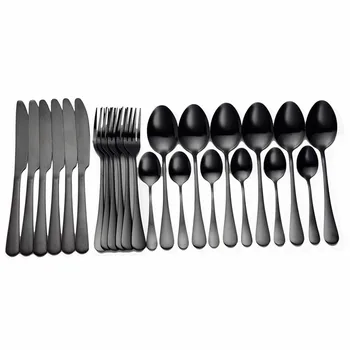 

Tableware Spoon 24 Pcs Complete Dinnerware Set Steel Black Stainless Steel Cutlery Spoon Fork Knife Set Black Dropshipping 2020