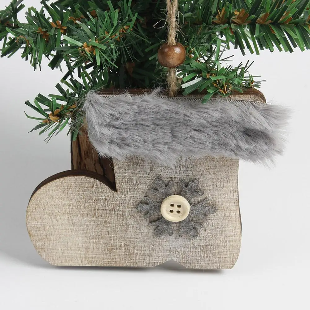 2pcs Hot Sale Christmas Tree Star Bell Hat Wooden Plush Hanging Decor Xmas Decoration Merry Christmas
