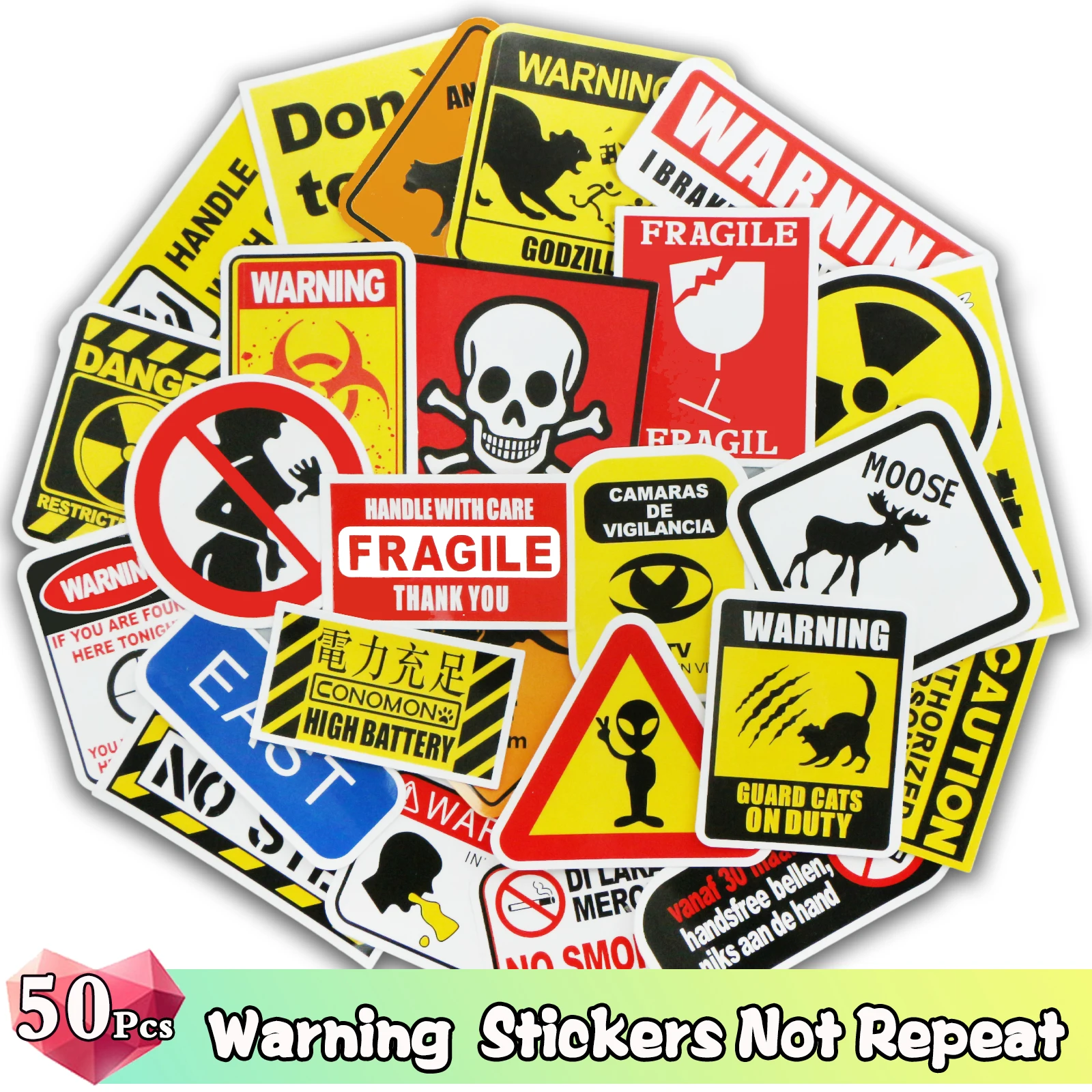 DIY Warning Stickers Waterproof Decal Sticker Bomb To Laptop Skateboard Luggage