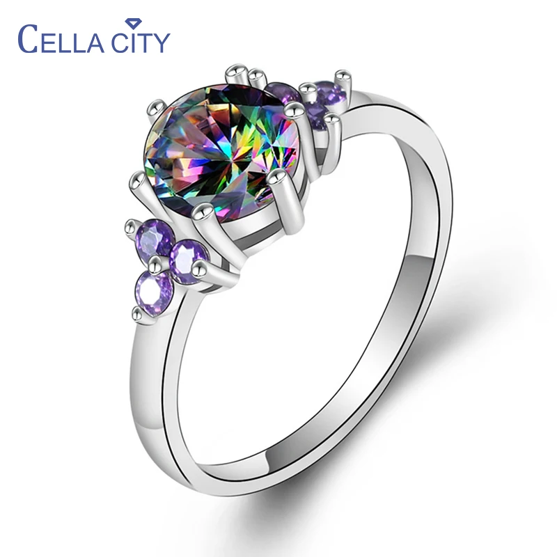 Cellacity Кольцо C драгоценным камнем для женщин Подвески 925 ювелирное изделие красочные циркон топаз Модный