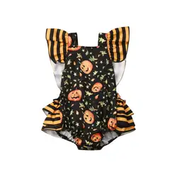 Коллекция 2019 года, Одежда для новорожденных девочек комбинезон без рукавов с принтом тыквы на Хэллоуин
