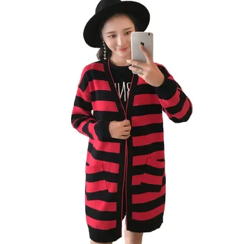 

Fashion Maternity Thick Cardigans Striped Knitted Sweaters Clothes for Pregnant Women Autumn Winter Pregnancy Coats