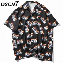 OSCN7 Повседневная рубашка с коротким рукавом и принтом, Мужская Уличная, Гавайский пляж, большие размеры, женская мода, харуджуку, рубашки для мужчин, XQ31