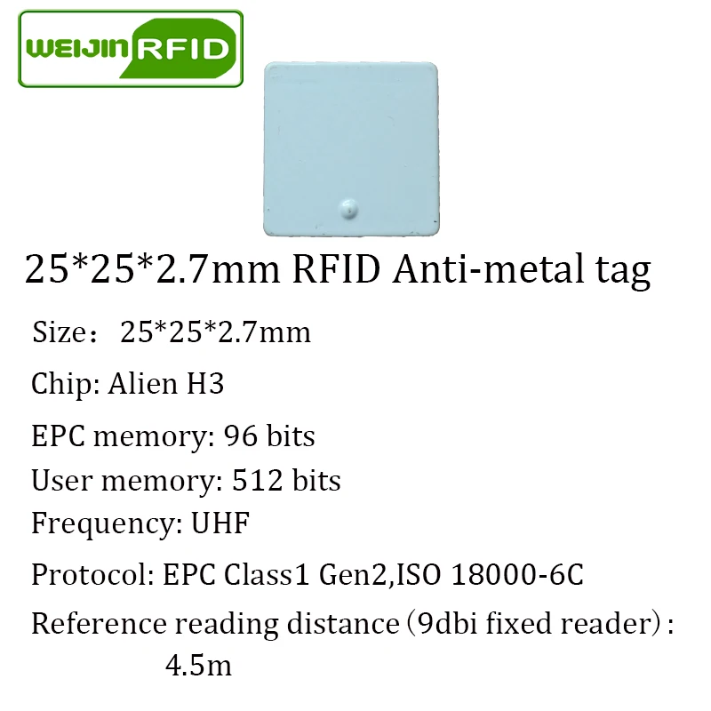 UHF RFID металлическая бирка 915 МГц 868 МГц Alien higgs3 EPC 5 шт. 25*25*2,7 мм Маленькая квадратная керамика Смарт пассивные RFID метки