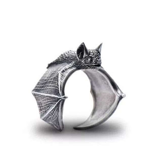 Punk Ancient Silver Bat Ring Personalized Popular Men and Women Fashion Jewellery Animal Rings Adjustable Opening