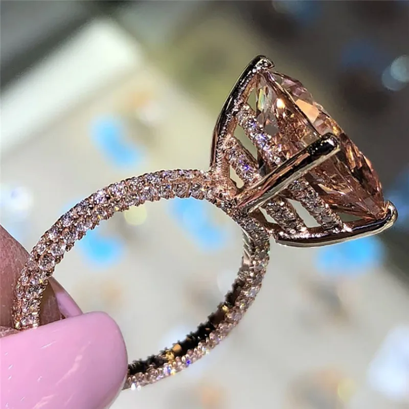 CC обручальные кольца для женщин Шампанский кубик циркония квадратный камень роскошные ювелирные изделия Свадебное обручальное кольцо Прямая CC1570
